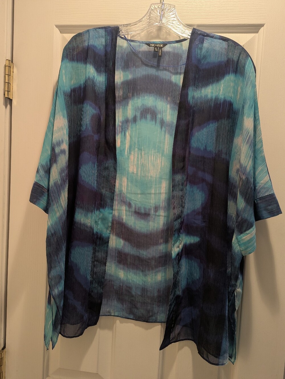 NIC+ZOE Blue Shibori Ikat Kimono Cardigan Open Front Size S/M *EUC